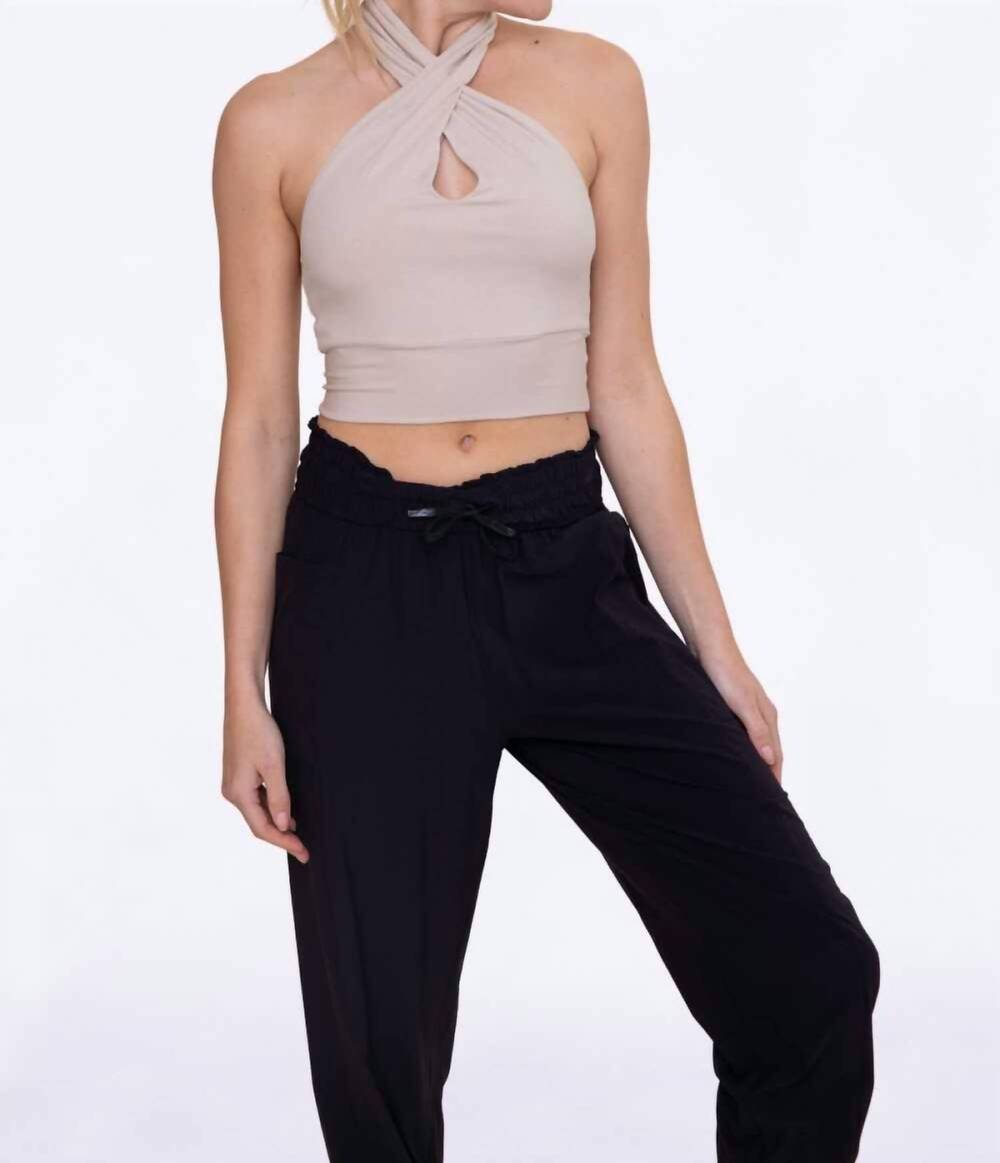 NEW MONO B micro rib keyhole halter top in stone